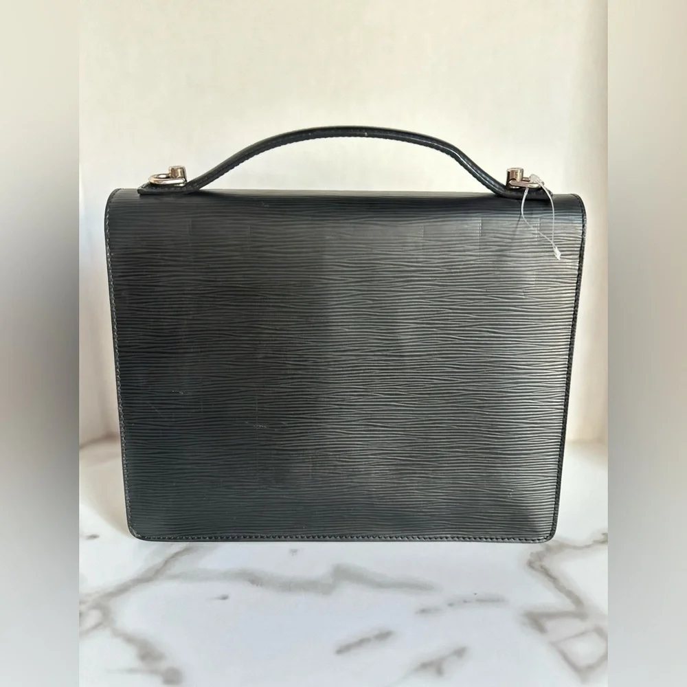 Authentic LOUIS VUITTON black Epi Monceau 28 Hand Bag 2way
